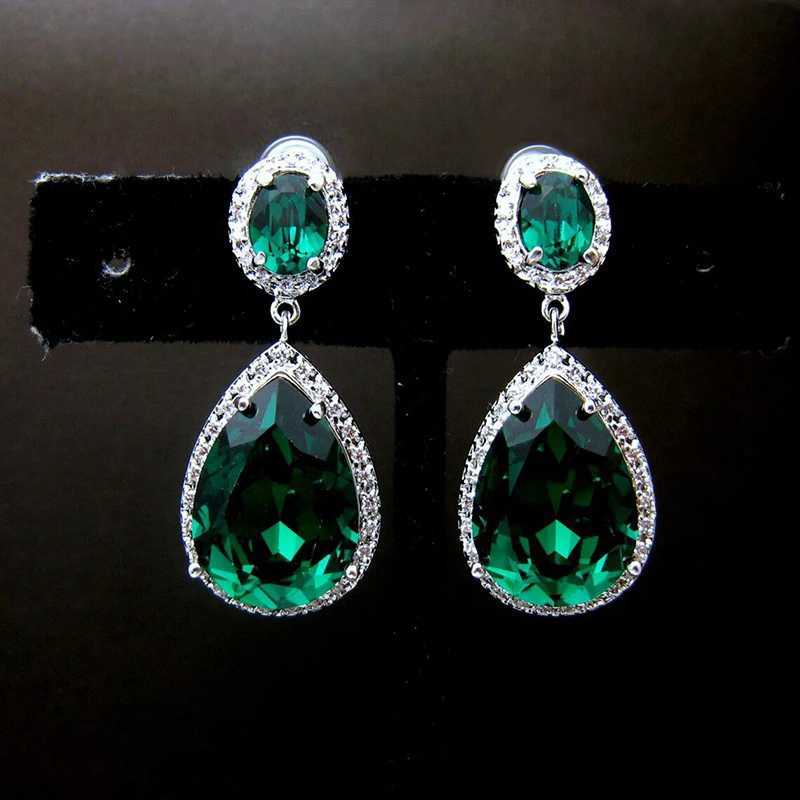 Huitan Gorgeous Pear Cubic Zirconia Dangle Earrings Blue/Green CZ Temperament Elegant Women Ear Accessories Anniversary Jewelry Y250510