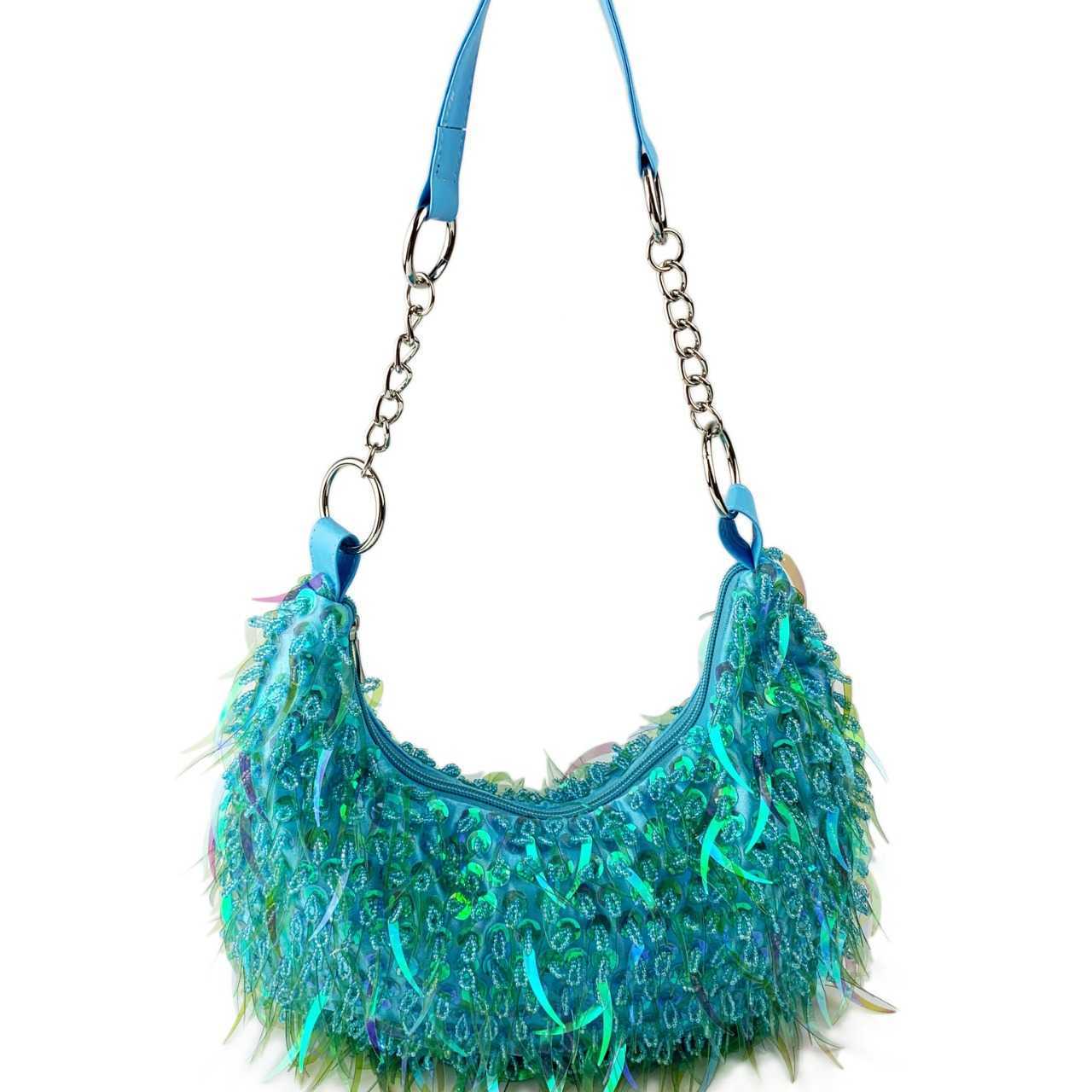 Double sided nail bead pointed round bead hand string tassel underarm back women's bag large bag