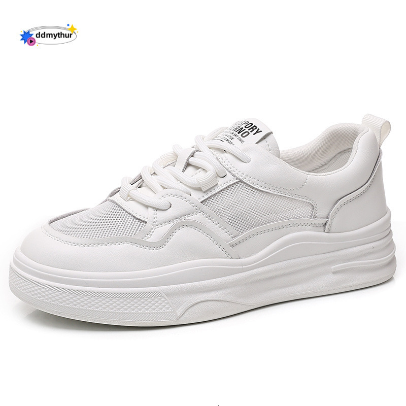 Real leather white shoes for women 2025 new summer mesh breathable board shoes, paired thin skirts, versatile with one foot pedaling ddmythur