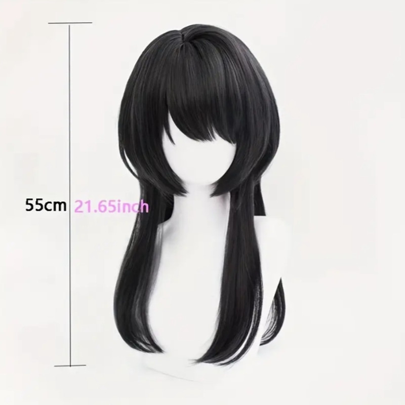 Straight Long Hair Black Wig w/ Fringe Suitable for Role Play & Daily Use