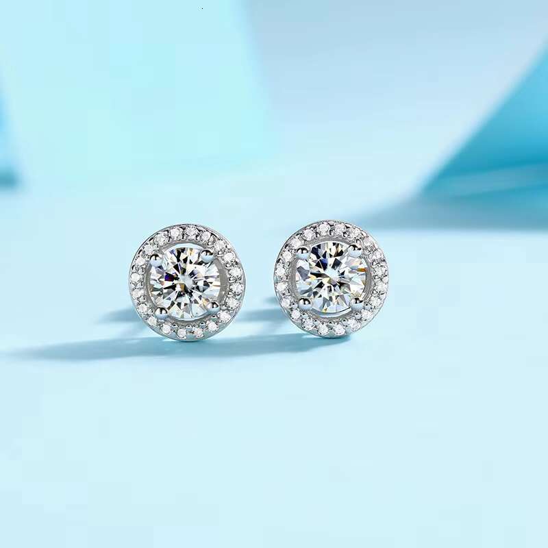 De 0.5ct 1ct D Color Iced Out Diamond Cluster Men Hip Hop 925 Sterling Silver Women VVS Moissanite Stud Earrings