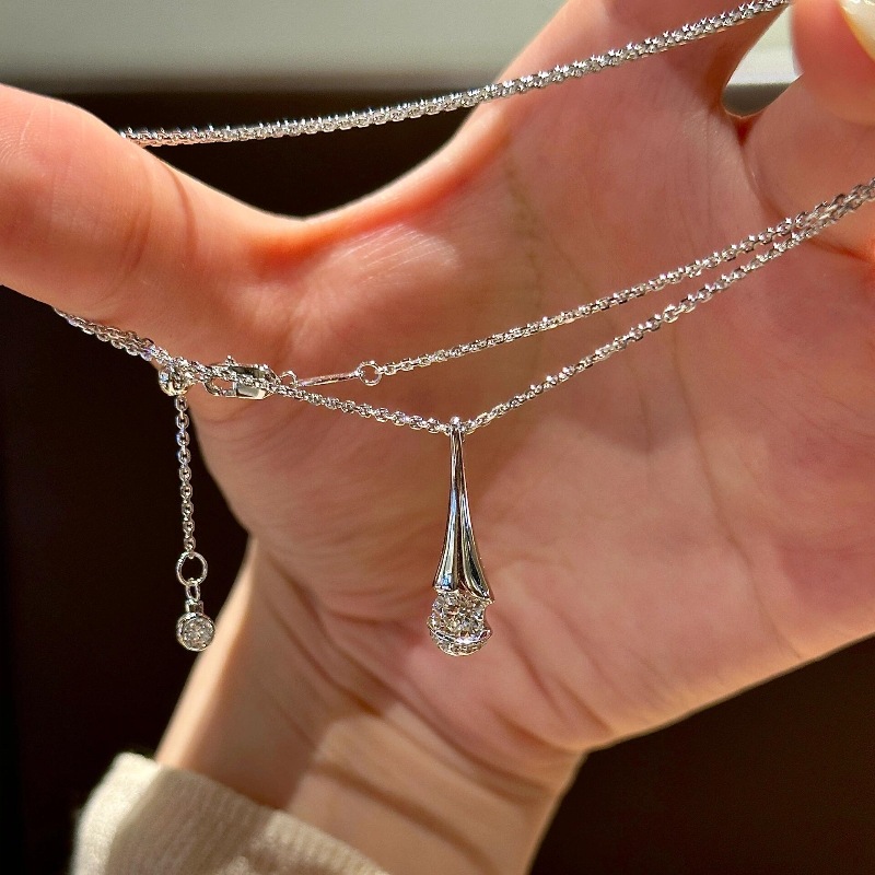 2025 Ins Top Sell Water Drop Pendant Simple Fashion Jewelry 925 Sterling Silver Fill Round Cut 5A Cubic Zircon CZ Diamond Women Luxury Party Clavicle 
