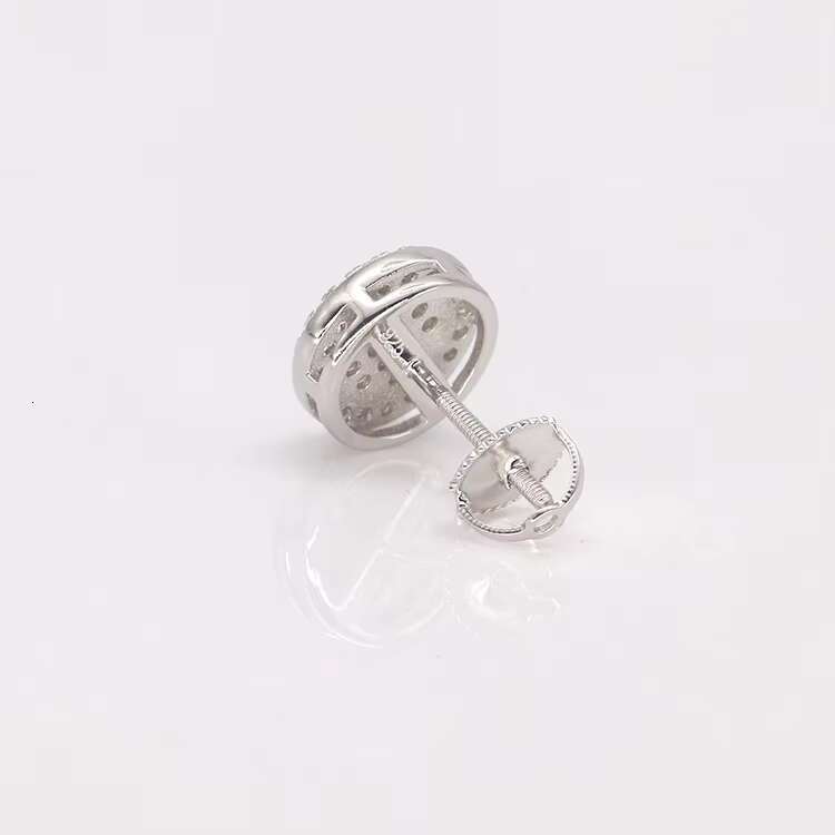 LUCK Hiphop Fine Jewelry Fashion Hip Hop Round Iced Out Stud Moissanite Diamond Mens 925 Silver Earrings