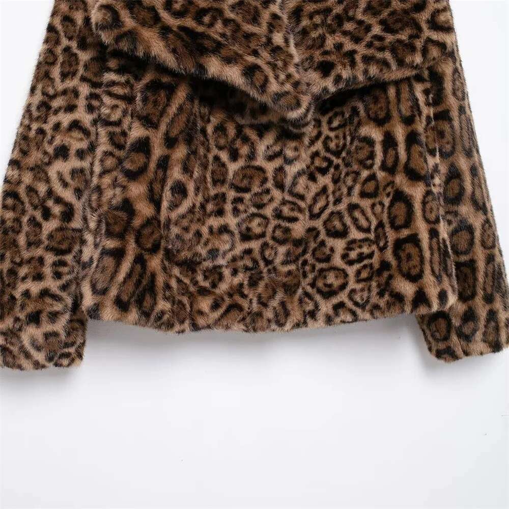 Zach Ailsa Women's Animal Pattern Printed Short Hairy Autumn/Winter Collar Long Sleeve Loose Warm Coat