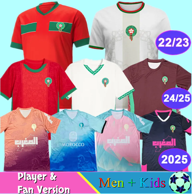 24 25 Morocco Soccer T Shirt NO10 Brahim HAKIMI ZIYECH Player Youth Sport Football T Shirt Fans Classic Training Uniform Sweatshirt Jersey Tops 2025 Morocco man kids