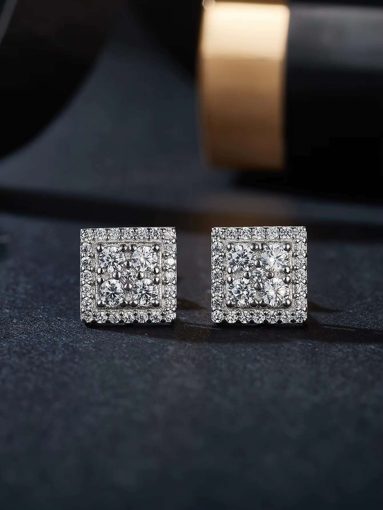 VVS GRA Certificate Moissanite Diamonds 925 Silver White Gold Plated Stud Earrings Iced Out Screw Back