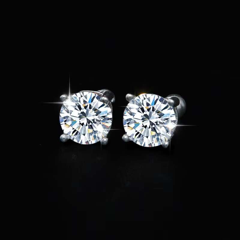 S925 Sterling Silver Screw Earrings for Sleeping Without Removal Four-claw Moissanite 1CT Universal Earrings for Men and Women