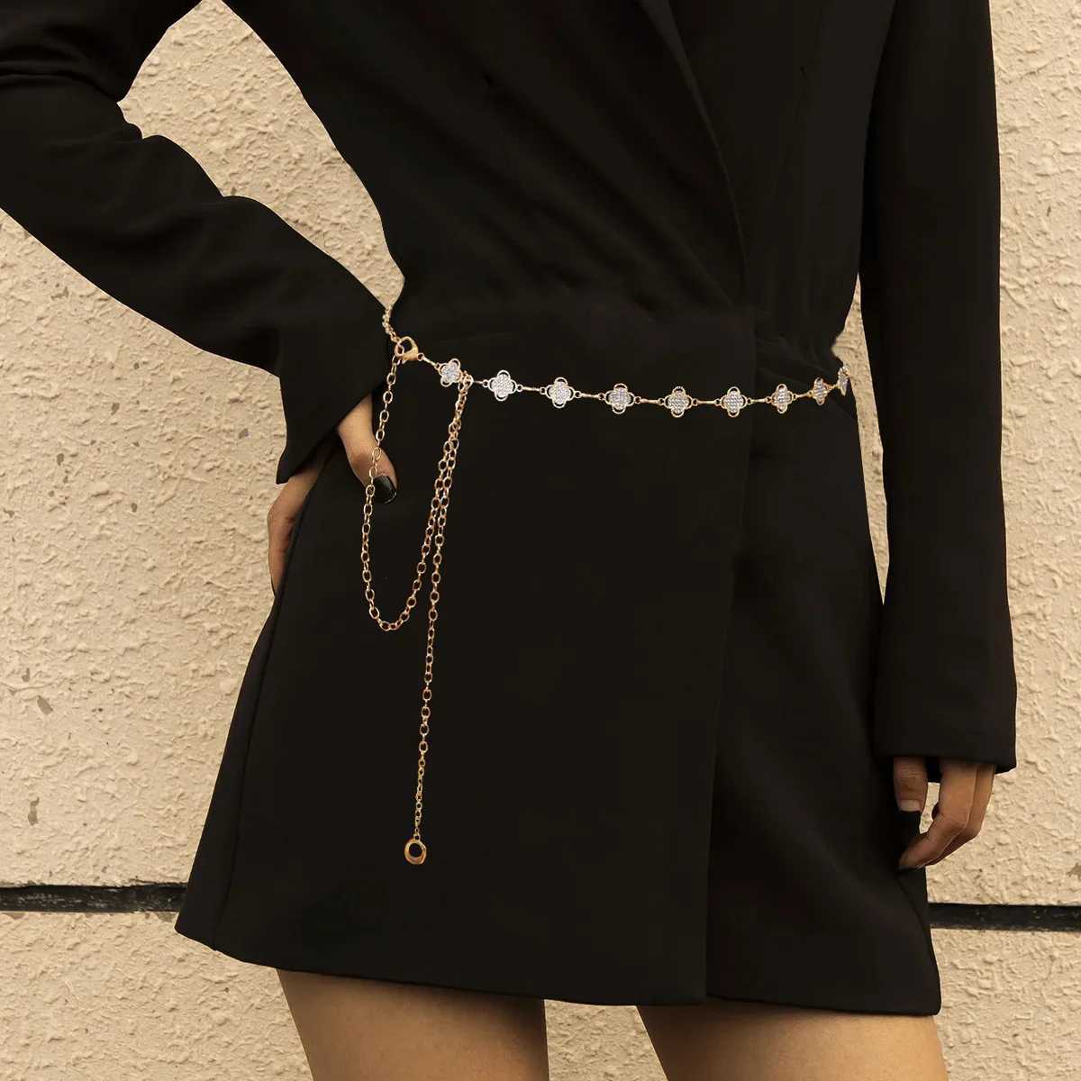 Simplicity Single-layer Four Leaf Star Alloy Waist Chain Street Photo Womens Body ChainT250513
