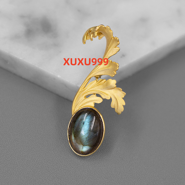Handmade 925 Silver Vintage Labradorite Party Flower Leaf Vine Brooch Fine Jewelry