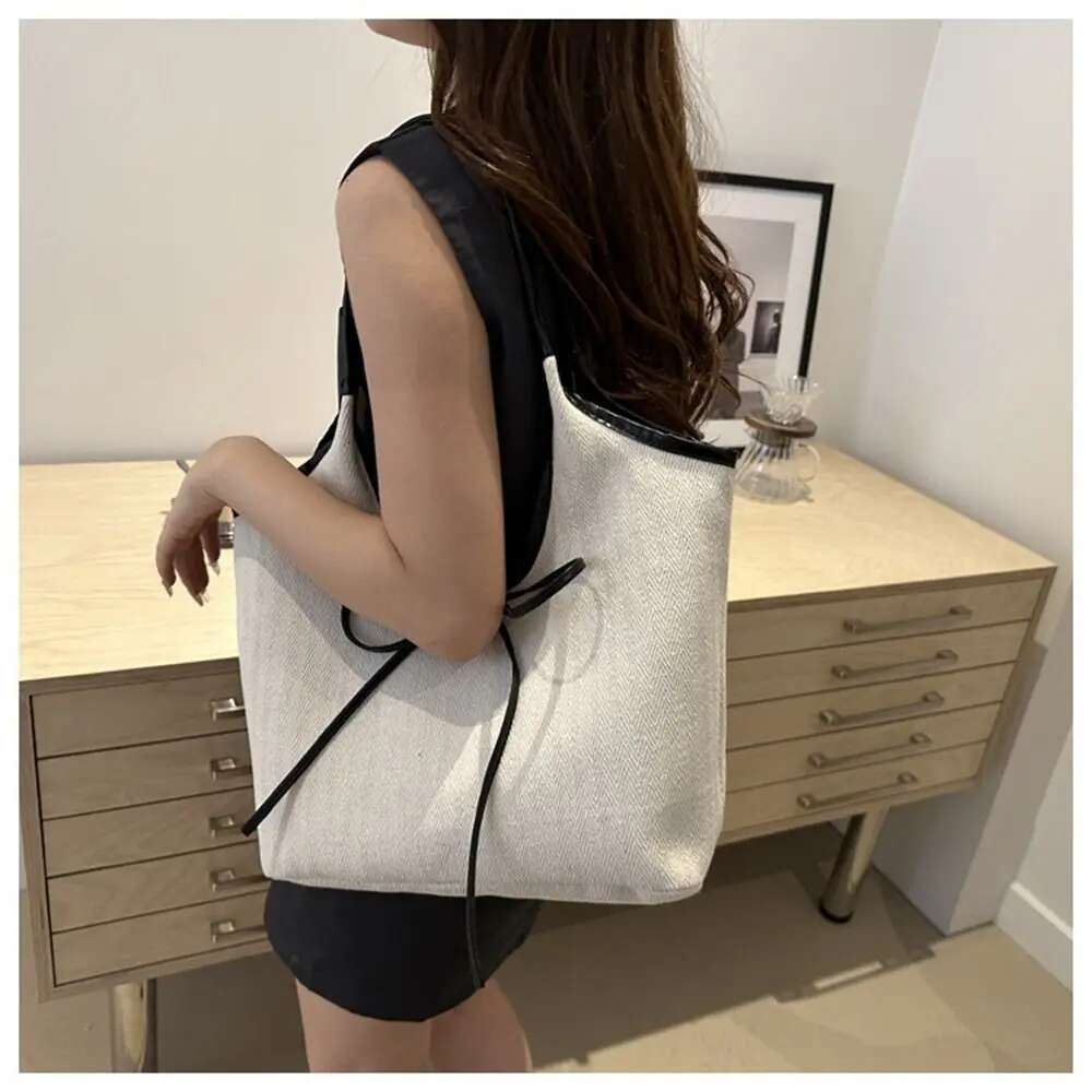 Simple Large Capacity Shoulder Bags Solid Color Portable Big Handbags Canvas Bag For Outdoor Travel