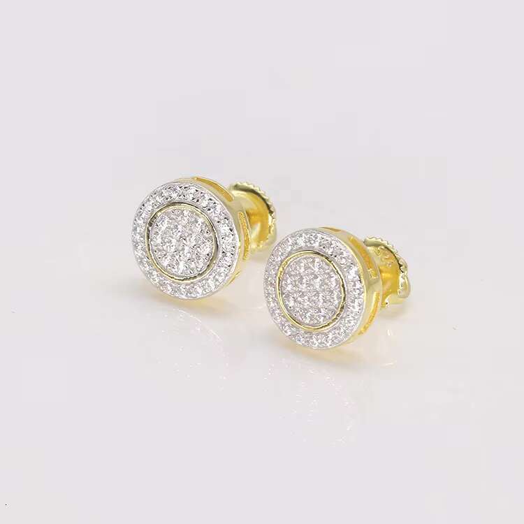 LUCK Hiphop Fine Jewelry Fashion Hip Hop Round Iced Out Stud Moissanite Diamond Mens 925 Silver Earrings
