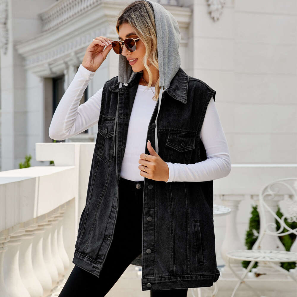 European American retro denim vest jacket loose casual women's trend 2025 new style chic and elegant clothing