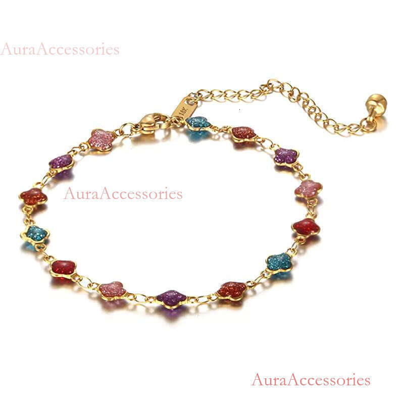 Exclusive Design Colorful Cubic Zircon Chain Bracelet Golden Stainless Steel Anklet for Women Jewelry Gift