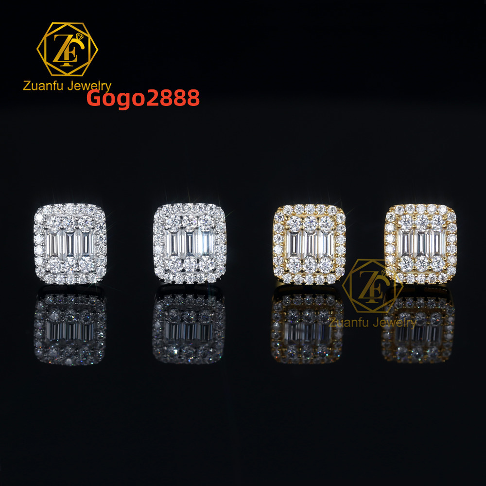 Factory Direct Wholesale Baguette VVS Diamond Moissanite Stud Earrings Party Gift Hola Earrings