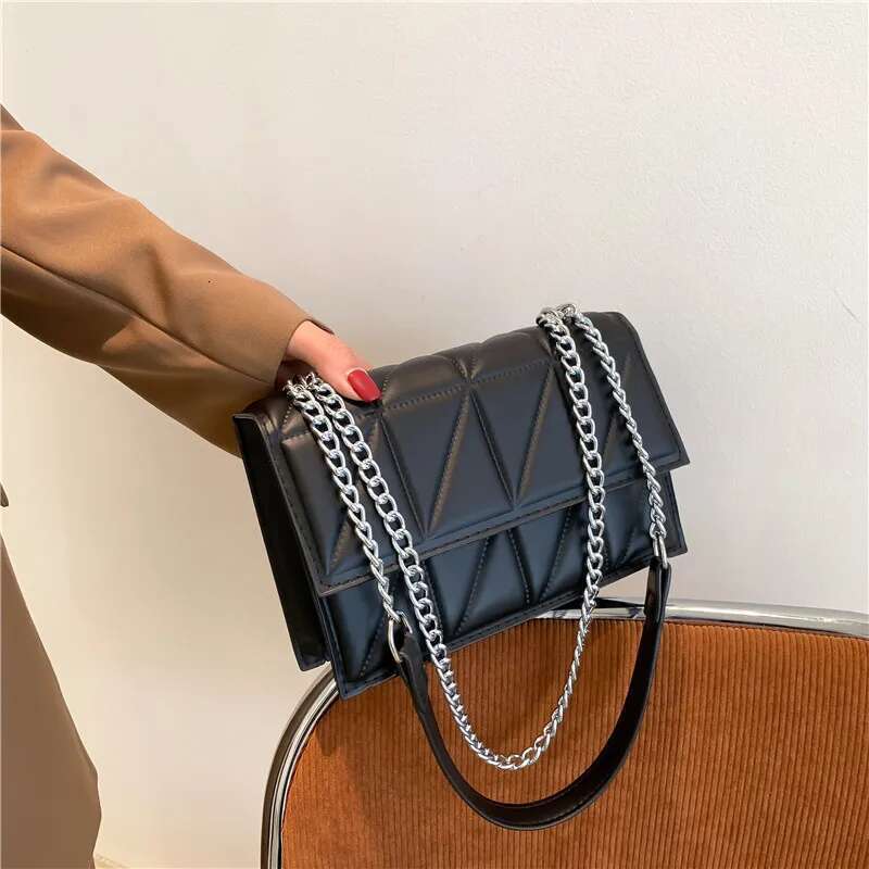 ddmy Chain Solid Color Strap Flap Shoulder Bag Ladies Handbags, Embroidery Plaid Crossbody Bags For Women Daily Used Handbags,