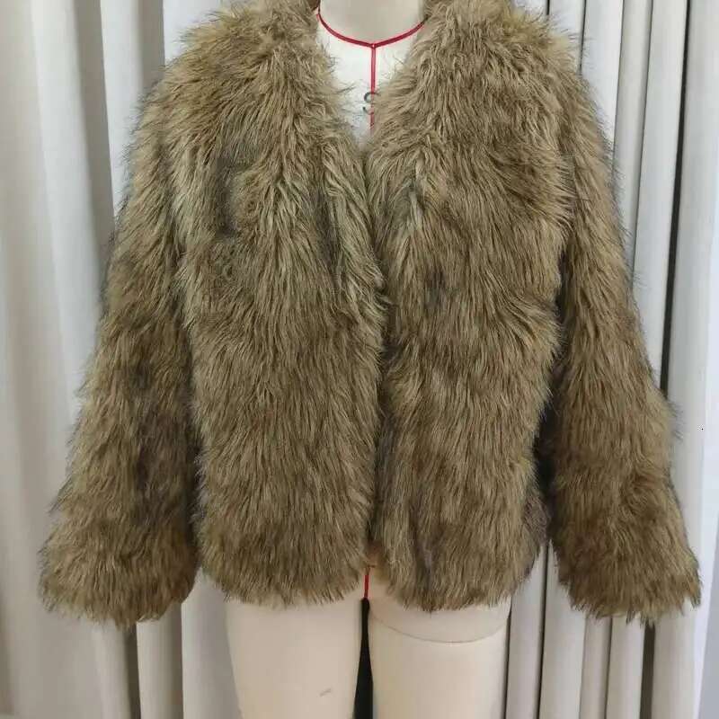 LGRQ 2025 New Fur Fashion Women Clothes, Full Sleeves Wool Blends Khaki Color Open Over Coat ,Wq1009604l Designer