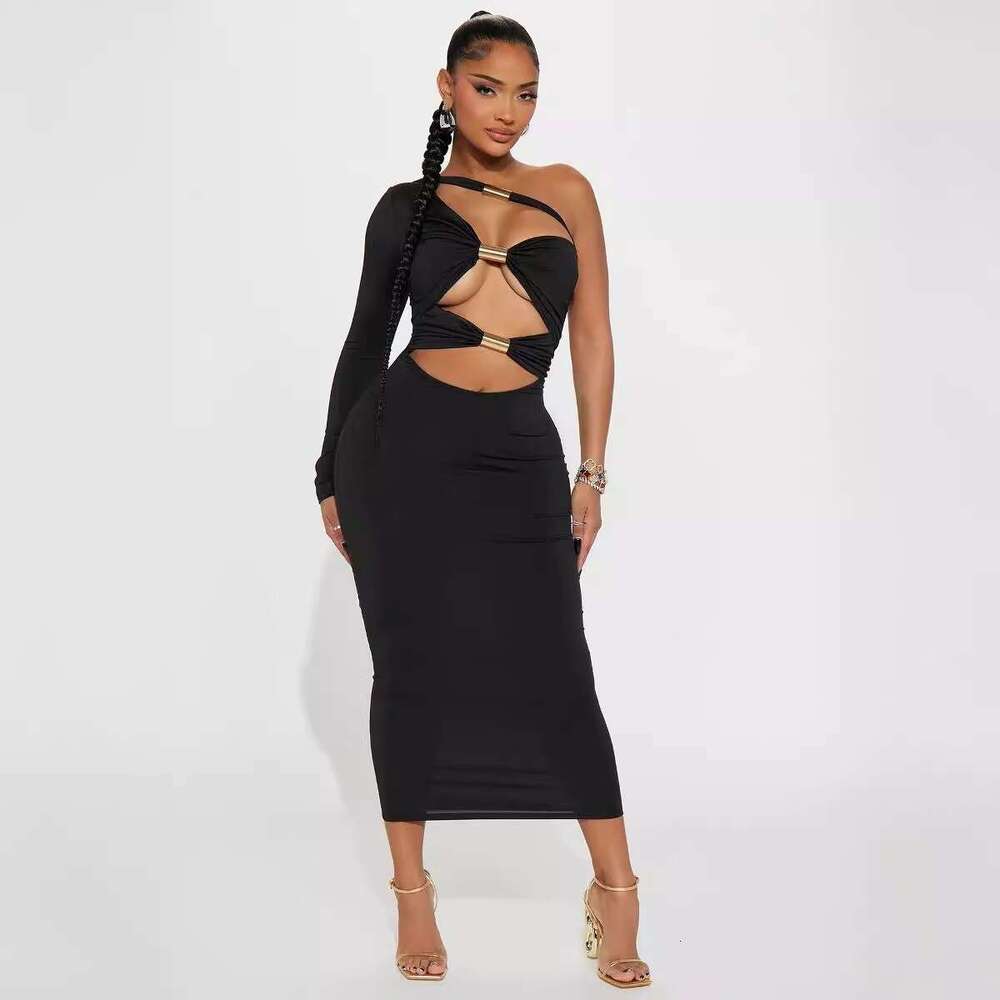 Women's New Personalized Hollowed Out Metal Pipe Splicing With Contrasting Bow Tie Hanging Neck Jumpsuit Shorts B5