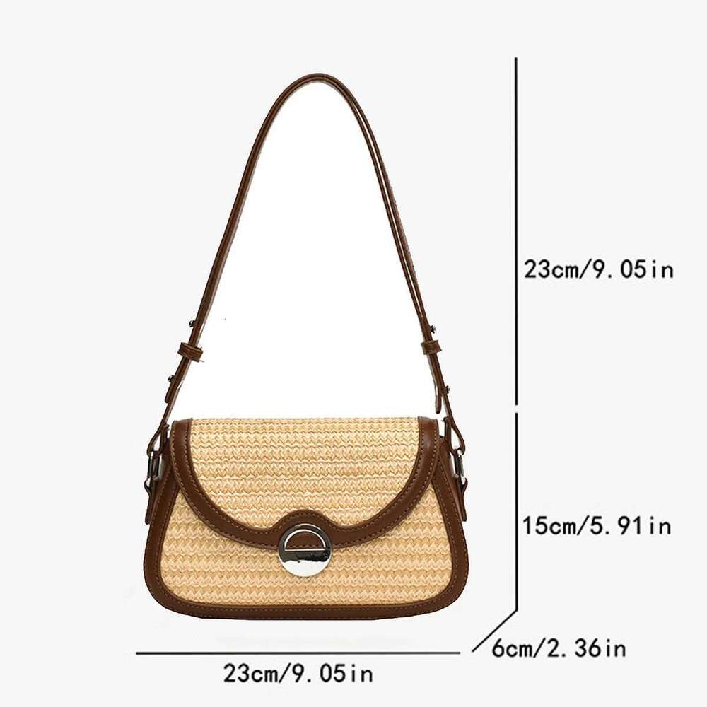 Commuting Textural Underarm Retro Fashion PU Leather Contrast Bag, Flip Straw Single Shoulder Crossbody Women's Bag