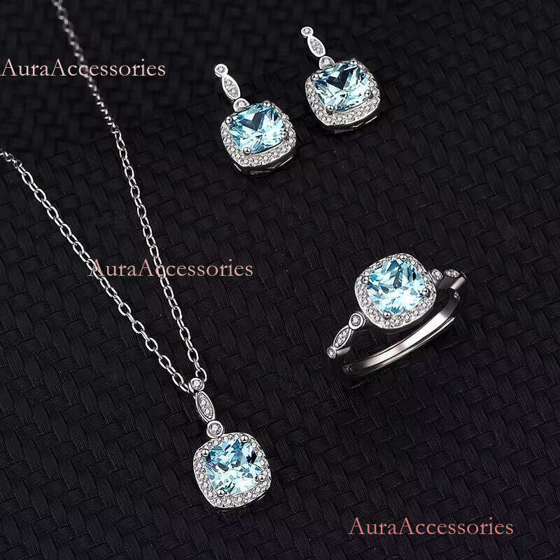 New Blue Gemstone Elegant S Necklace Fashion Customizable Jewelry Sterling Sier Set