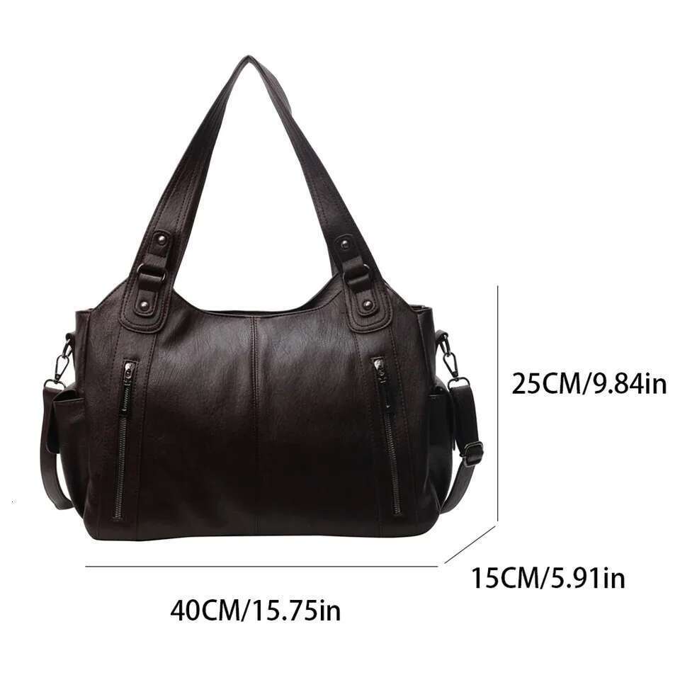 One Shoulder Bag New Solid Zipper Dual Main Pockets High Capacity Handbag For Women Sewing Thread PU Fashion Ladies Shoulder Bag KQ