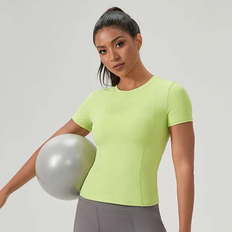 Women Running Sports T Shirt Short Sleeve Round Neck Breathable Training Fiess Stretchy Yoga Sexy Slim Gym Top