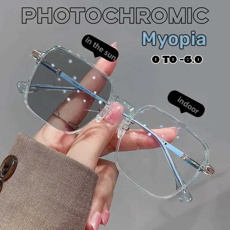 Womens Trendy Photochromic Myopia Glasses Outdoor Color Changing Sunglasses Luxury Square Short-sighted Minus Diopter Eyewear W250513