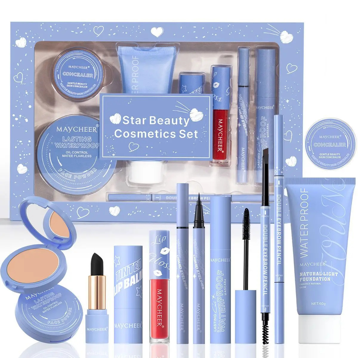 All-In-One Makeup SetFull Makeup Kit Gift Include ConcealerFoundationEyelinerEyebrow PenMascaraLipstick Makeup for Women 250512