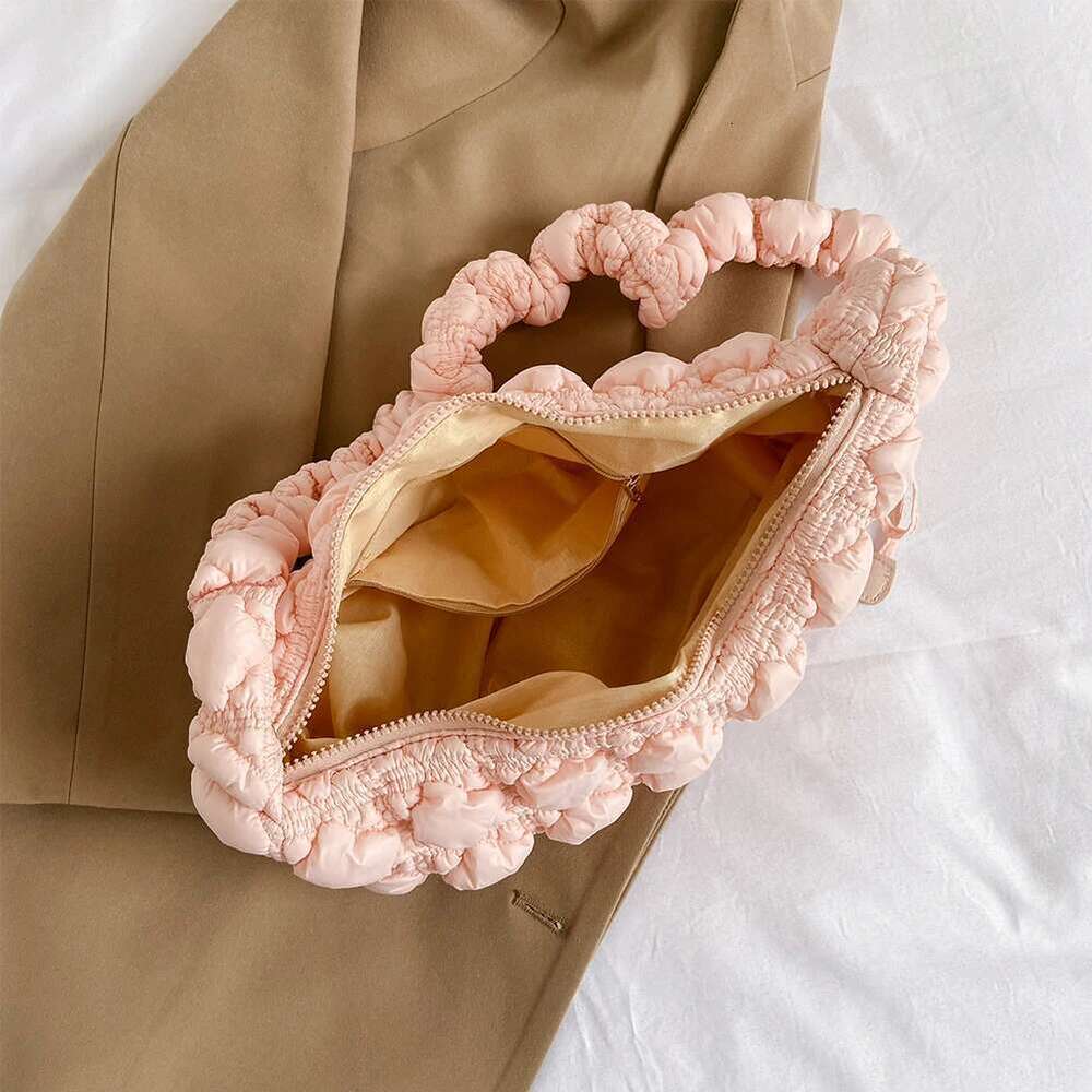 Pleated Cloud Bubble Satchel French Drawstring Shoulder INS Nylon Padded Handbag Women Quilted Down Crossbody Bag