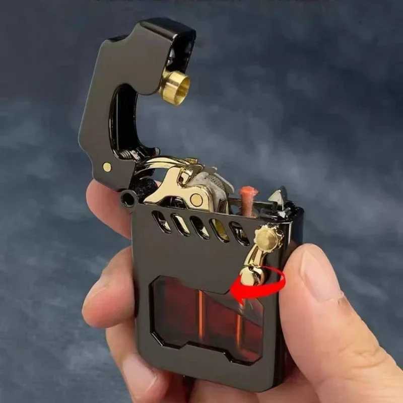 Zorro High Quty Mecha Transparent Compartment Semi-automatic Kerosene Lighter Creative Gift for Boyfriend Smoking Accessories Y250513 W260202