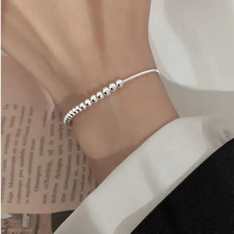 100% Solid 925 Sterling Silver Metal Bracelets for Women Men Beads Adjustable Handmade Simple Bracelet Birthday Christmas GiftsXJ250513