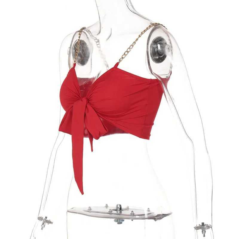 Metal Shoulder Strap V Neck Cut Out Tank Top Holder Crop Tops Women Bare Midriff Backless Camisole Female Cropped Vest M250513