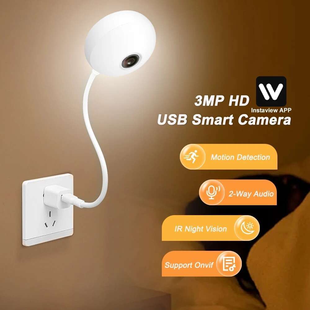 3MP Graffiti USB Light Bulb Indoor Mini WiFi Camera Smart Home Plug and Play Baby Monitoring