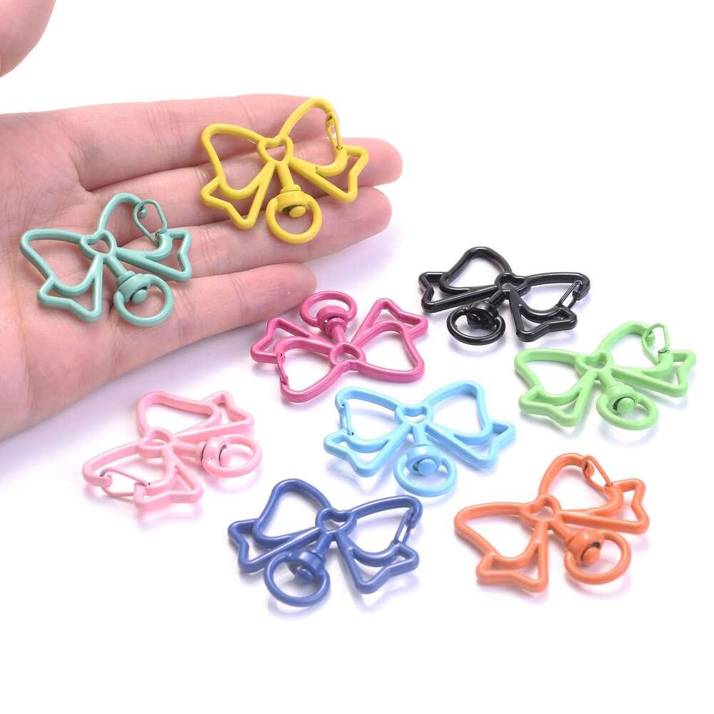 5Pcs 33X39mm Bowknot Shape Spring Lobster Metal Mix Keychain Clasps Hook For Diy Keyring Bag Doll Pendant Jewelry