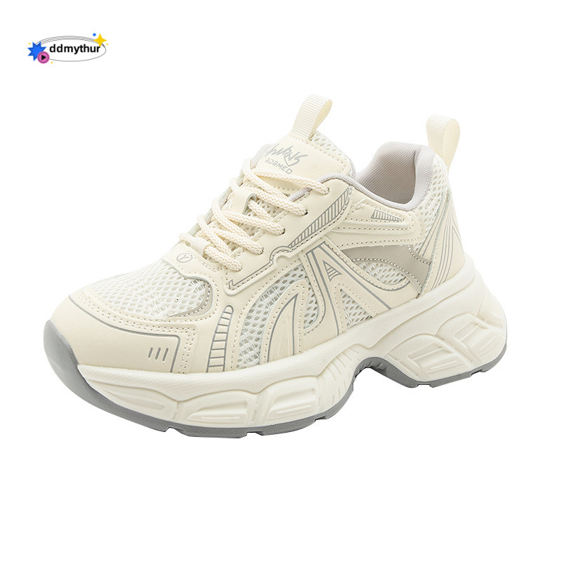 2025 New Genuine Leather Dad Thick Bottom with Increased Inner Height, Soft Bottom, Breathable Casual Sports for Women, Korean Edition, Student Shoes 