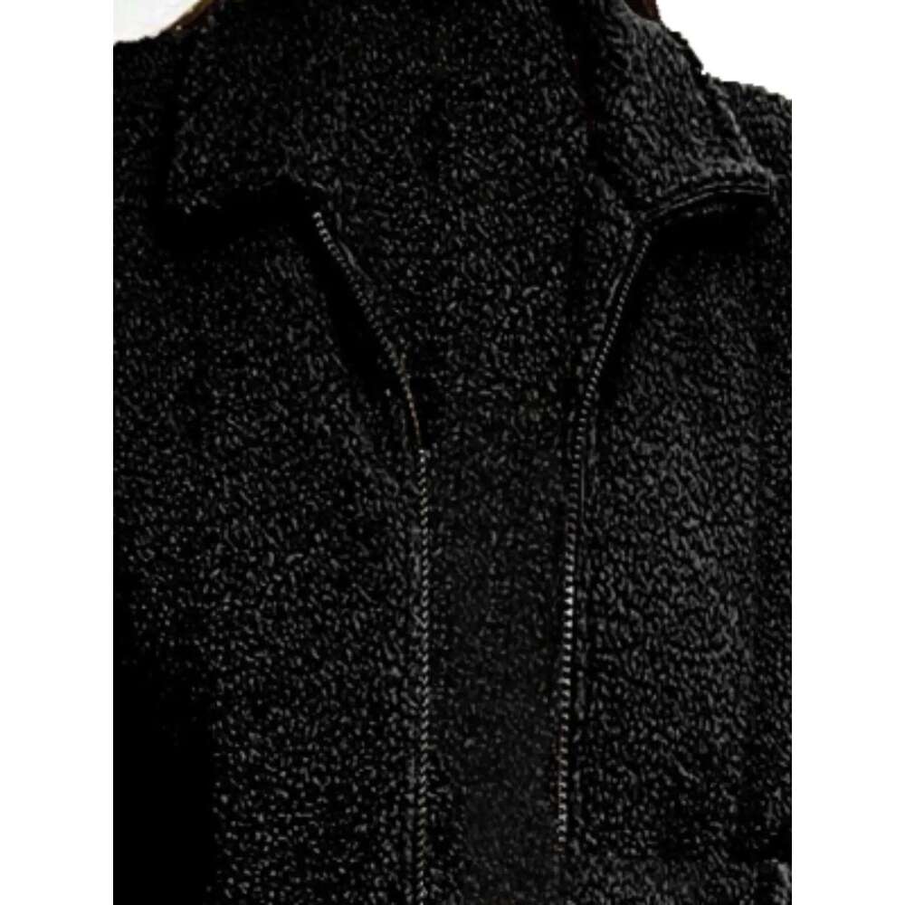 European American cross-border plus size autumn and winter new lapel pocket zipper versatile fleece jacket