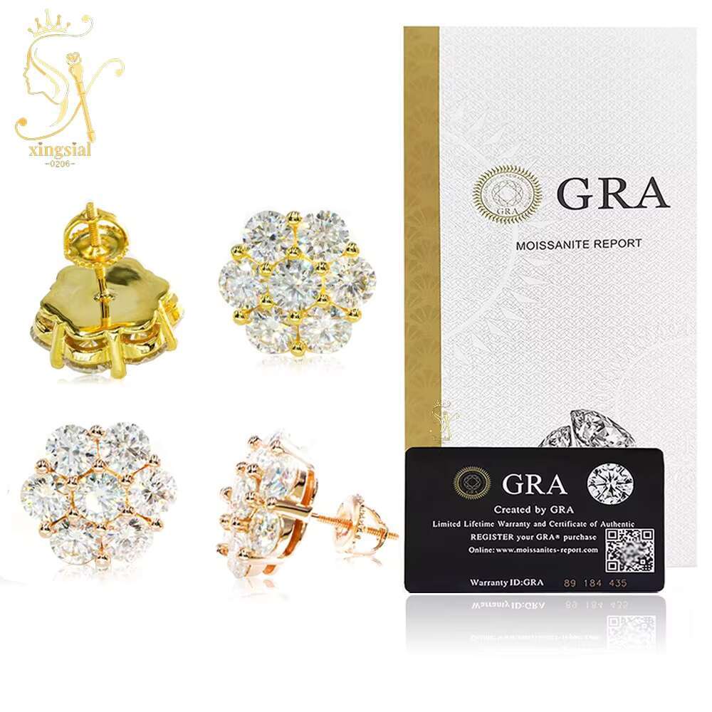 Wholesale Iced Out Hiphop Men Women Gift 925 Silver Gold Plated Screw Back VVS Diamond Moissanite Stud Moissanite Earrings