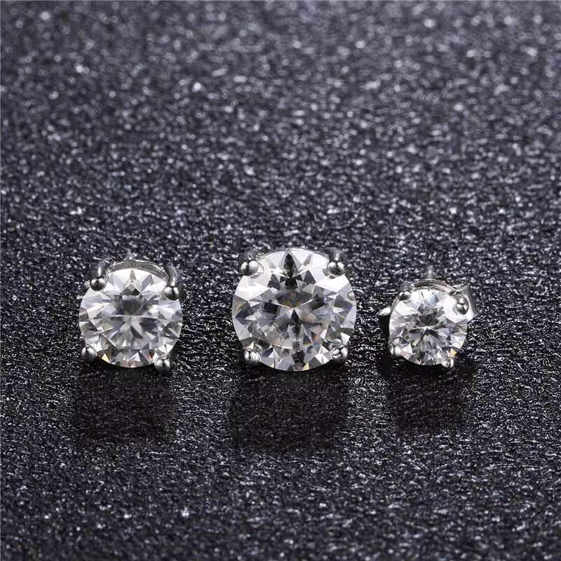 Hip Hop 1 Pair 925 Sterling Silver Bling Moissanite Lab Diamond Stud Earring Copper Earrings for Women Men Jewelry