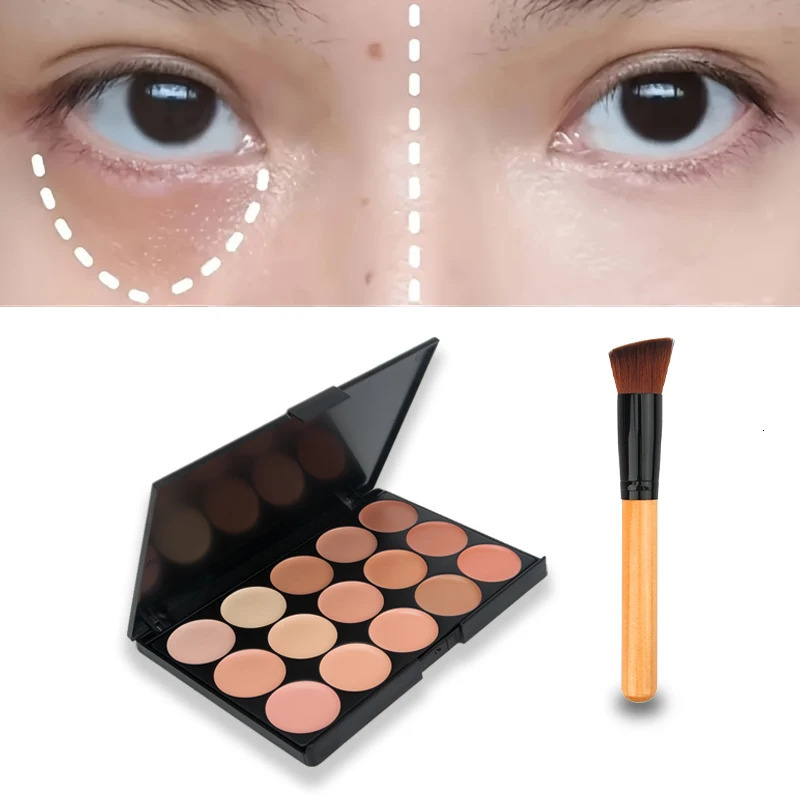 2pcs set of 15-color Concealer Palette With BrushFace Makeup And Print Waterproof Resistant Concealer Cosmetics 250512