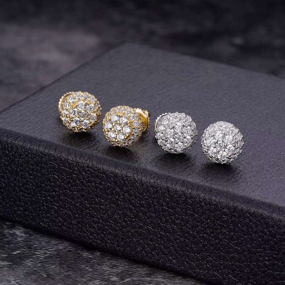 Fine Hip Hop Jewelry Gold Plated 9mm Iec Out VVS Moissanite Diamond 925 Sterling Silver Round Screw Back Stud Earrings for Men