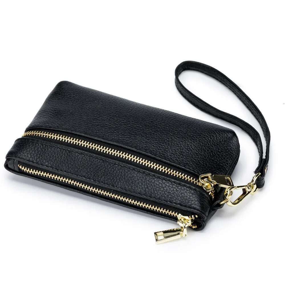 Women's Wallets Ladies Small Genuine Leather Zipper Purses Large Capacity Cowhide Money Bag With Wrist Strap Coin Card Holders