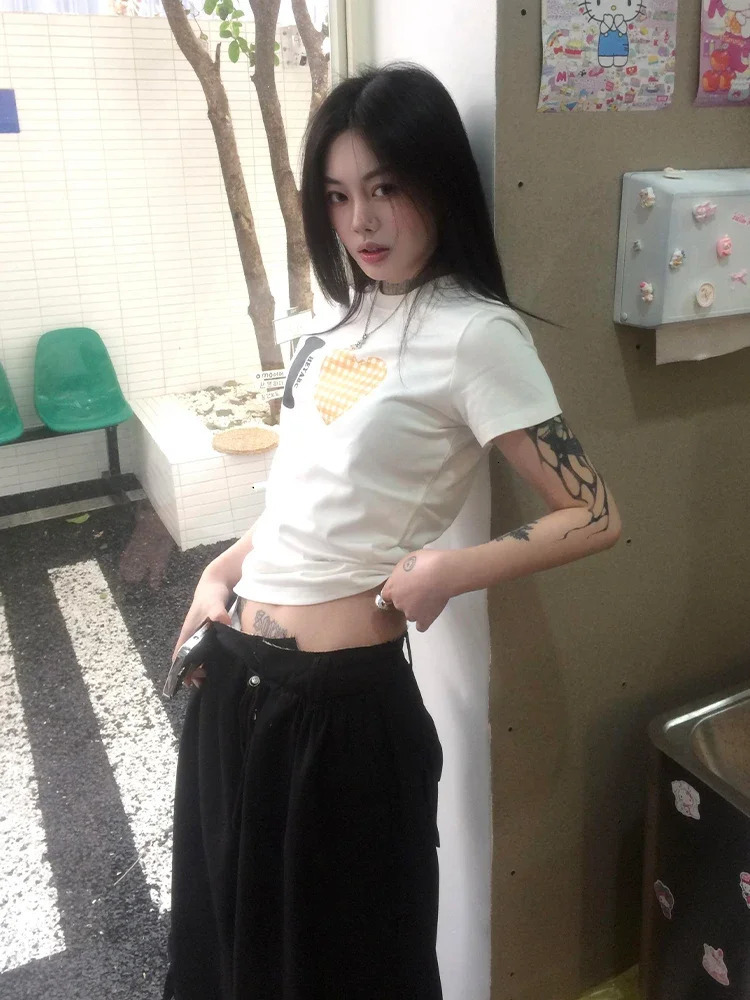 Summer Love Pattern Print Tshirt Women Short Sleeve Casual Y2k Vintage Tops Streetwear T Shirt American Fashion Tee 250513
