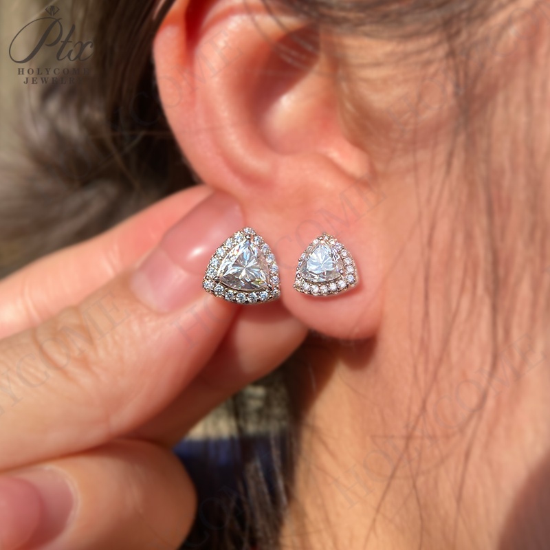 Trillion Cut Stud Earrings S925 Sterling Silver Gemstone Jewelry Set Moissanite Halo Elegant Gems Ear Stud Women Fashion Earring