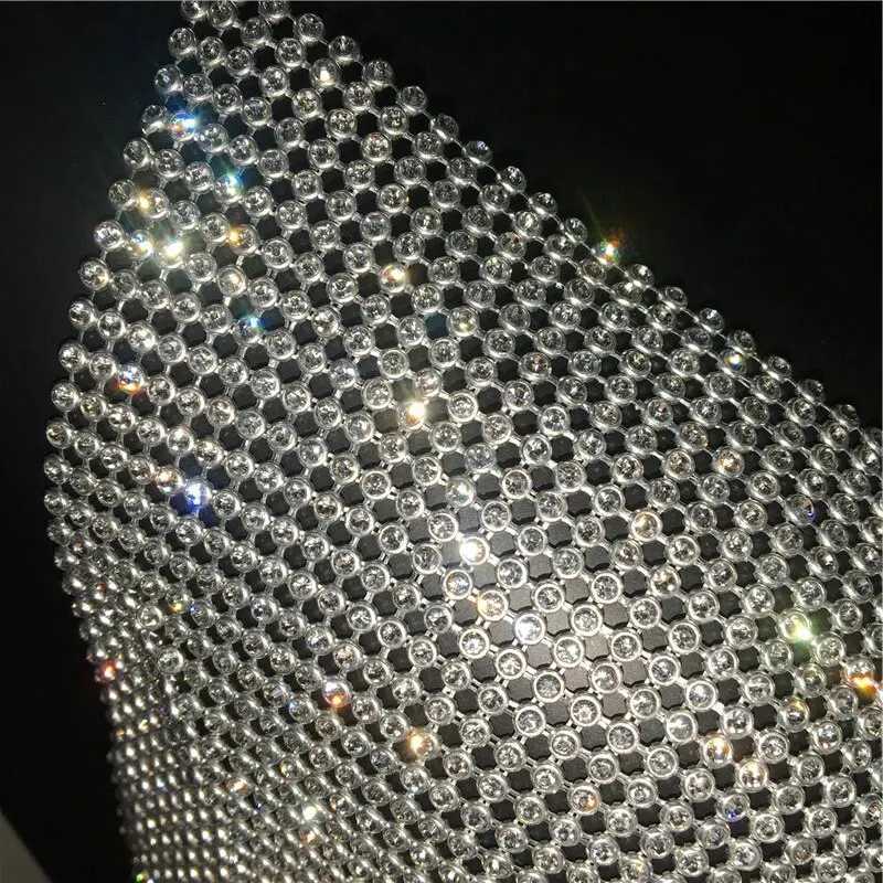 Festival Brilliant Rhinestone Backless Party Crop Top Women 2025 Summer Glitter Evening V Neck Diamonds Metal Tank Tops M250513