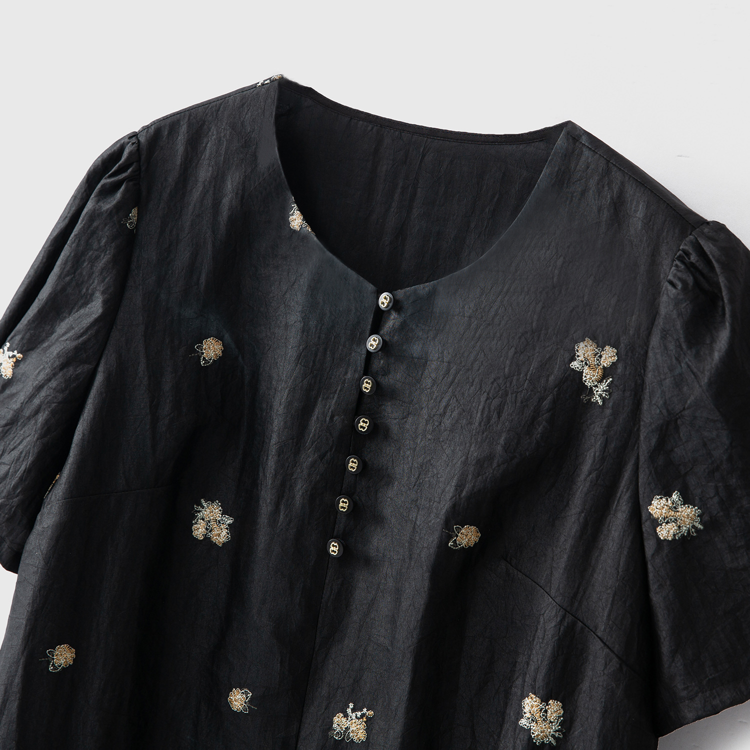 BDJ250 Large size silk Xiangyun yarn dress old turtle pattern embroidery round neck medium long 100 mulberry silk short sleeve skirt
