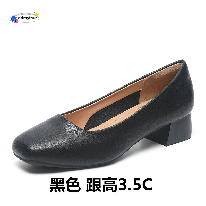 Flight attendant work black professional medium heeled thick follow-up shoes, soft sole, comfortable and not tiring feet, women's shoes for civil