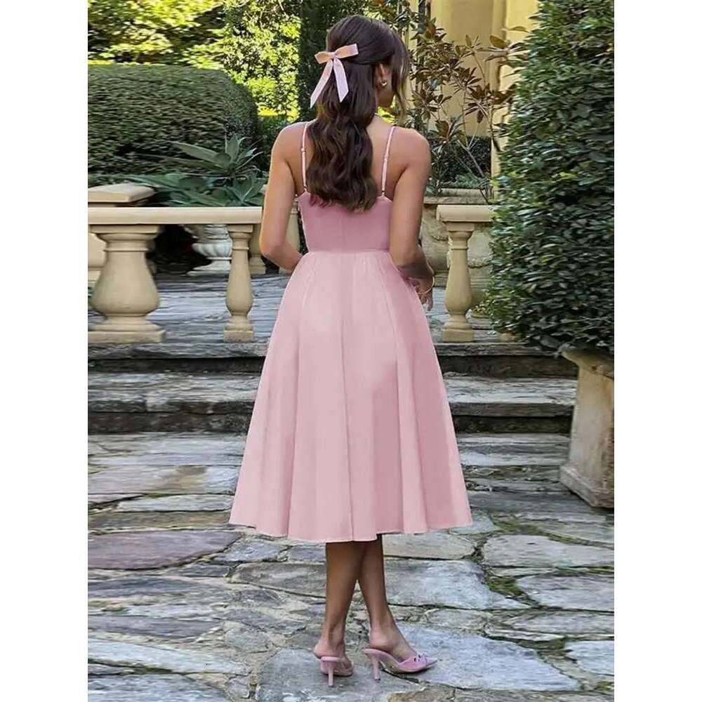 Townlike Elegant Midi Long Waist Wrap A-line Women Spaghetti Strap 2025 Spring Summer Dress Nightclub Sexy Party Dresses