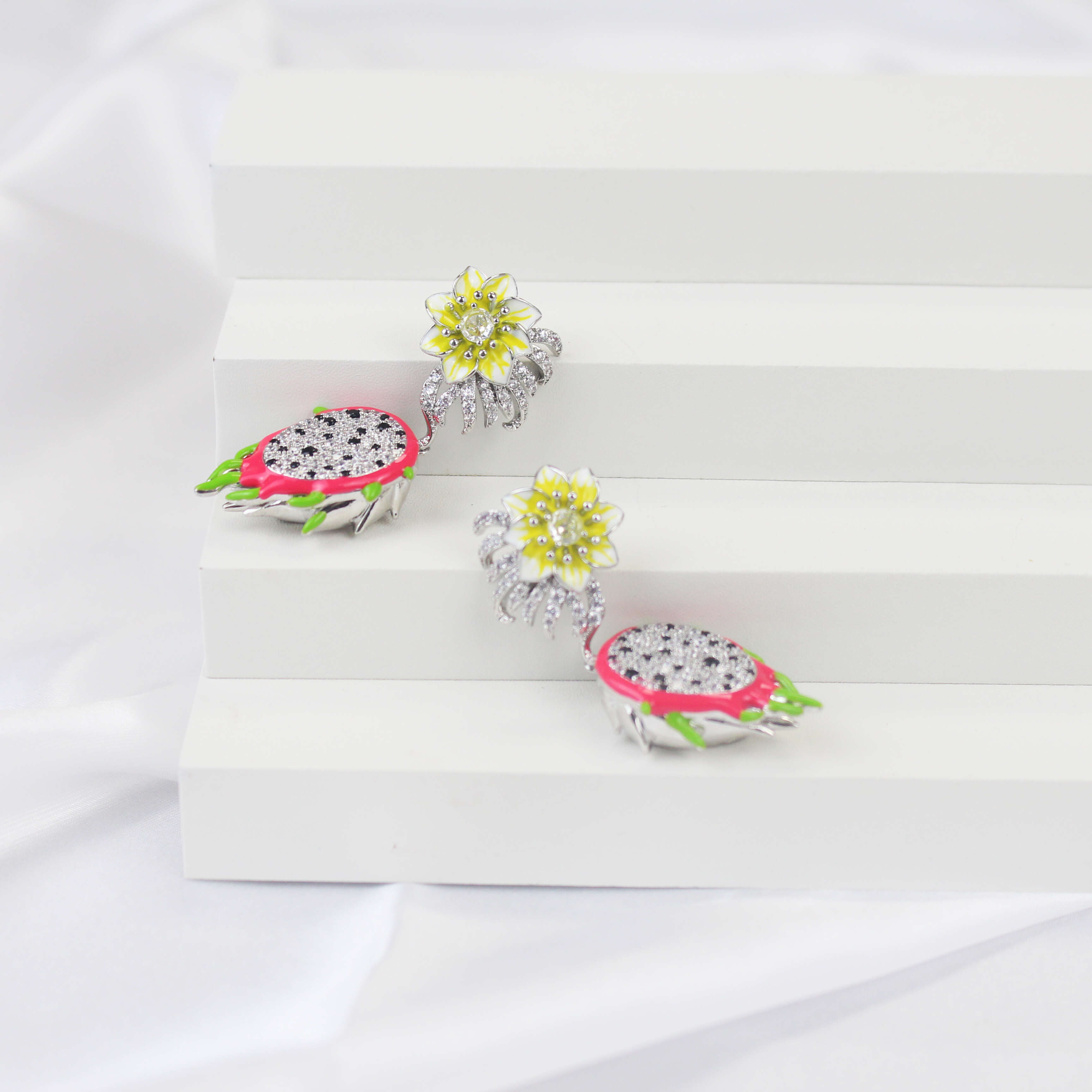 High Quality Women Earrings 925 Silver Brooch Gemstone Flower Inlay Women Fashion Jewelry New Design Fruit Shape