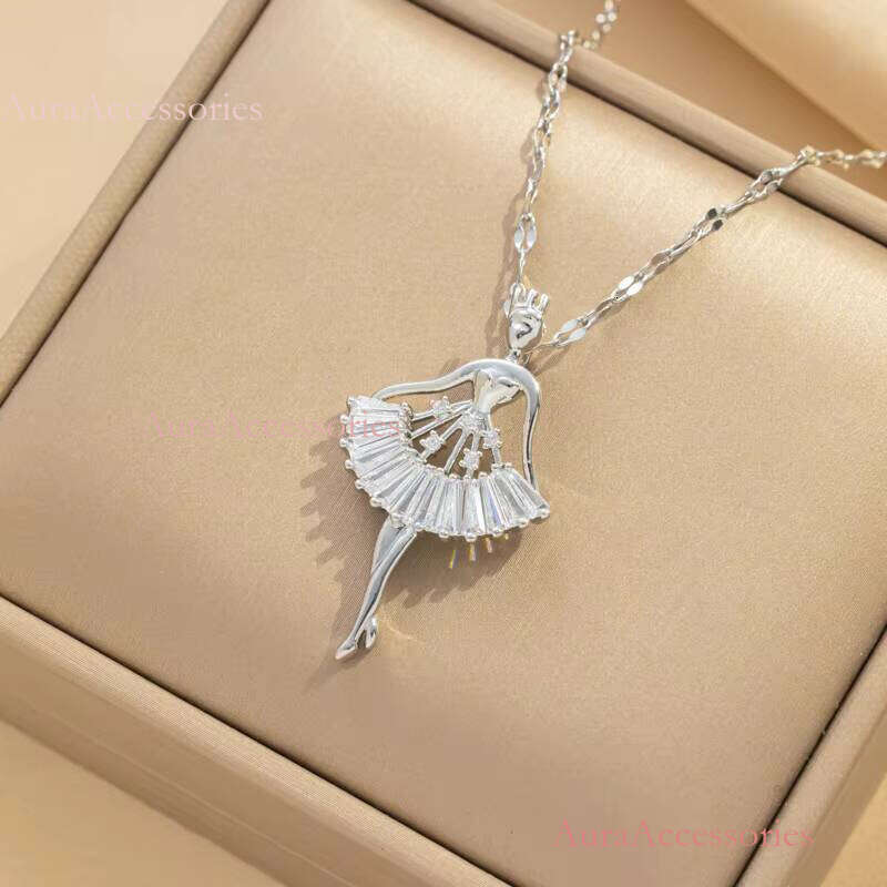 Hot Selling Gold Plated Zircon Dia Skirt Ballet Dancing Girl Pendant Necklace Jewellery for Girls Women