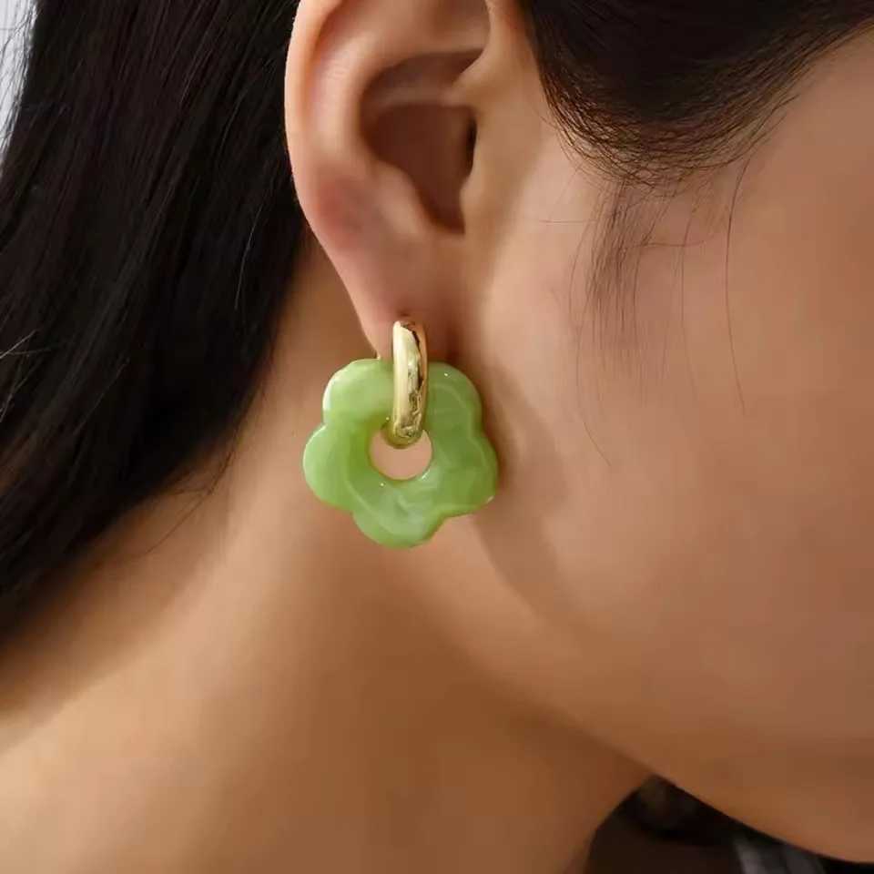 2025 New Multicolor Transparent Acrylic Resin Marbling Flower Drop Earrings for Women Gold Color Ear Buckle Fashion Jewelry Y250510