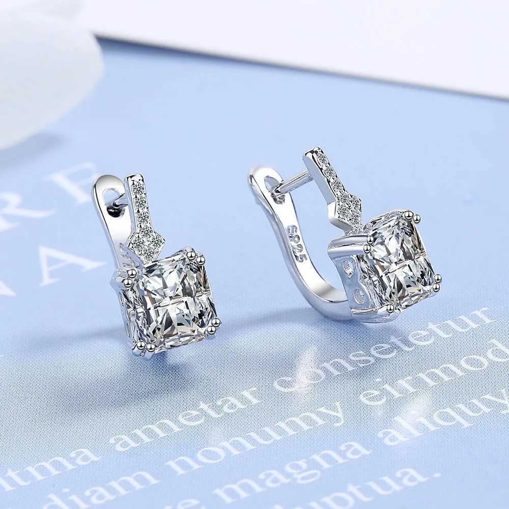 Silver Color Square Zircon Earrings for Women Girl Simple Korean Fashion 925 Silver Needle Ear Buckles Earring Trendy Jewelry Y250510